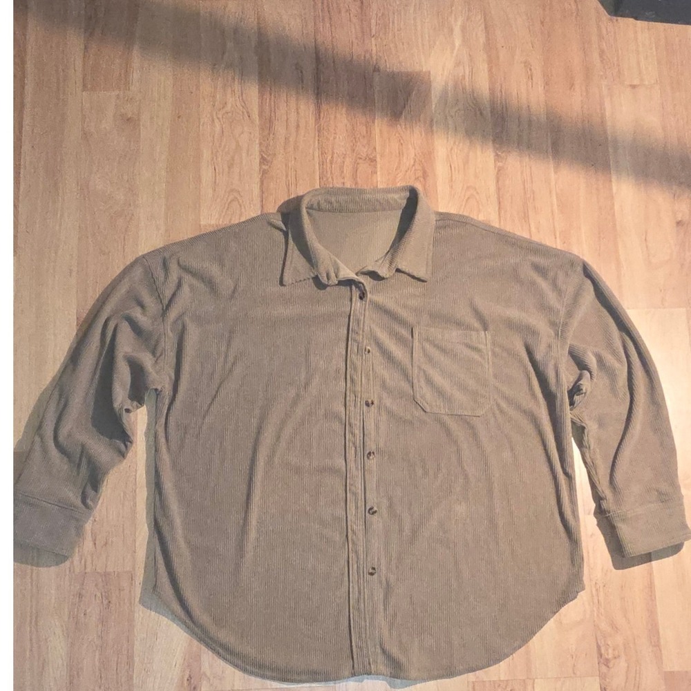 Unbranded Tan Corduroy Oversized Button Down Shirt Long Sleeve Khaki 2XL